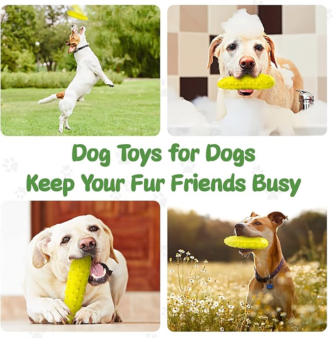 Toys for Aggressive Chewers, Tough Rubber Chew Toy, Squeaky Toy for Small, Middle and Large Dog Breeds (Chew, Cucumber, Yellow)