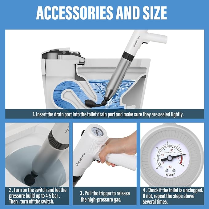 Electric Toilet Plunger,Unclog In One Shot,Remover For Bathroom,Kitchen Pipes Clog,High Pressure Air Plungers For Bathroom Heavy Duty