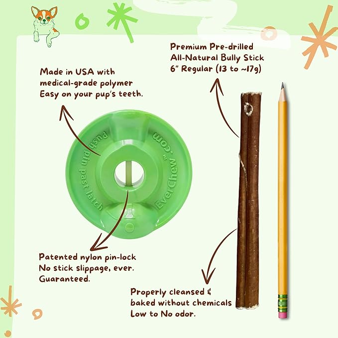 EverChew | Made in USA Bully Stick Holders & Premium All-Natural Bully Stick Starter Packs (SafetyChew & 1 Regular 6" Stick | <16 lbs)