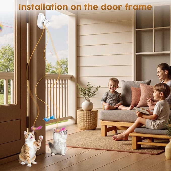 Interactive Cat Toys for Indoor Cats - Automatic Flying Bird Feather & Mouse Wand Enrichment Toy, Hands-Free or Handheld USB-Rechargeable Safe Play Chase Exercise for Bored Kittens and Adult Cats