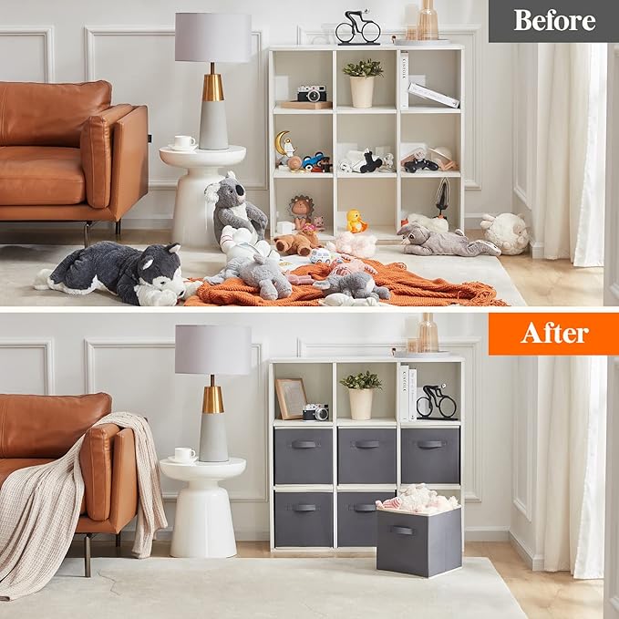 Lifewit Collapsible Fabric Storage Cubes Bins Set 13 Inch, Foldable Cubby Organizers Boxes, 6 Pack Organizing Baskets for Shelf, Closet, Utility Room, Storage Room, 36L Gray