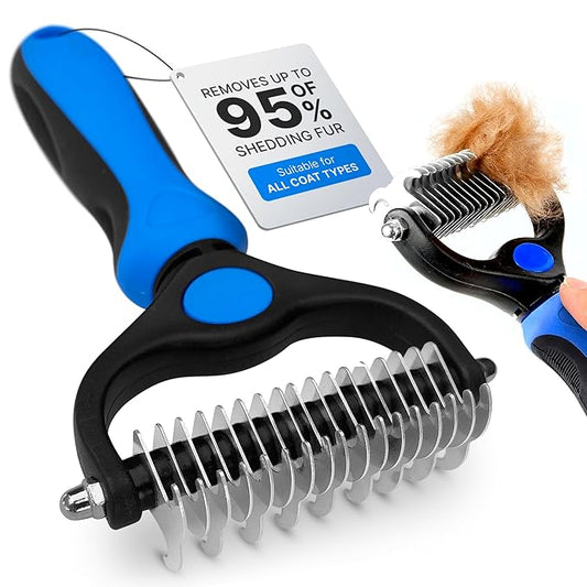 Dog Rake Brush for Shedding – Undercoat Deshedding Tool for Long & Thick Hair Dogs, Removes Loose Fur, Reduces Mats