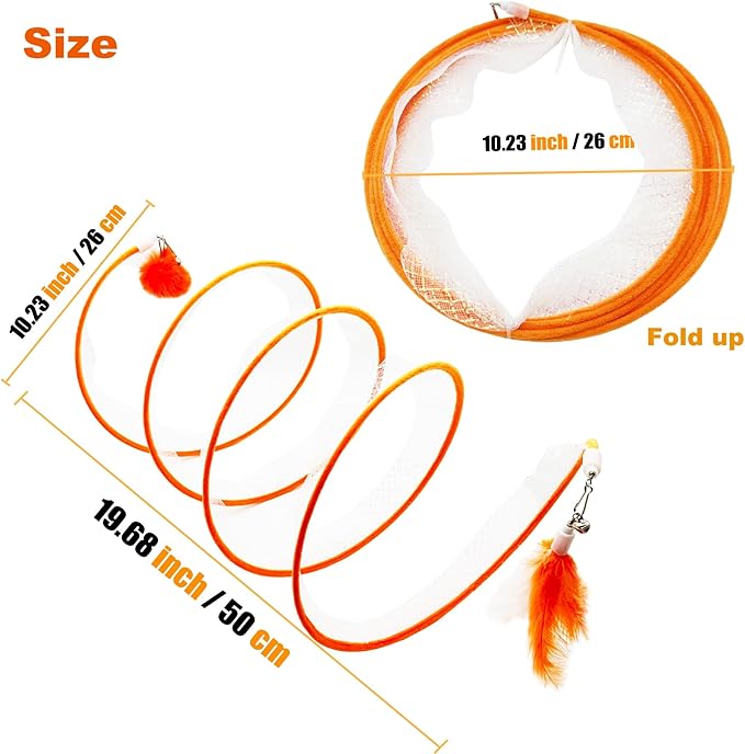 Self Play Cat Hunting Spiral Tunnel Toy, Folded Cat Spring Tunnel Toys for Indoor Cats (Orange)