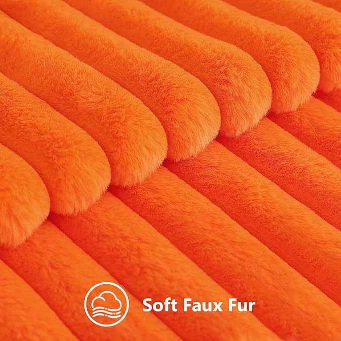decorUhome Faux Fur Spring Throw Pillow Covers 16x16 Set of 2, Decorative Soft Plush Striped Neutral Couch Pillow Covers with Velvet Back for Sofa, Bed, Living Room Home, Orange