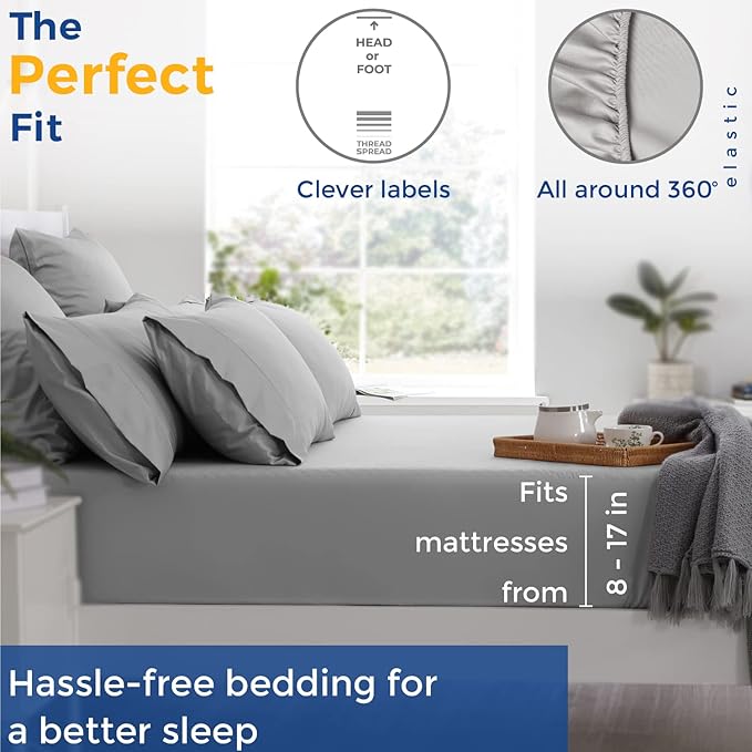 THREAD SPREAD Luxury Egyptian Cotton Twin Stripe Sheet Set - 600 Thread Count Extra Long Staple 3 PC Set, Twin Damask Sheets, Soft, Cooling Sateen Weave Striped Sheets Upto 18" Deep Pocket - Navy Blue