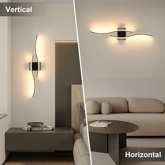 Battery Operated Wall Sconces Set of Two with Remote Control, Dimmable/3 Color/Night-Light/Timer/Memory, Black Modern Wireless LED Sconce for Living Room, Hallway, Bedroom, 27.5 Inch (2 Pack)