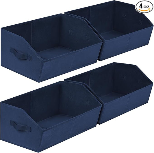 Closet Baskets for Shelves Trapezoid - Decorative Storage Baskets with Handle, Closet Bins for Organization, Shelf Storage Bins for Clothes, Books, Home, Office, 4 Pack, Navy Blue