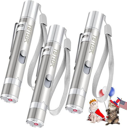 TBTeek Cat Toys, Rechargeable, 3 Light Modes & 5 Adjustable Patterns, Portable Interactive Kitten Pet Dog Cat Mouse Toy for Fun Chase Play Exercise（3 Pack）