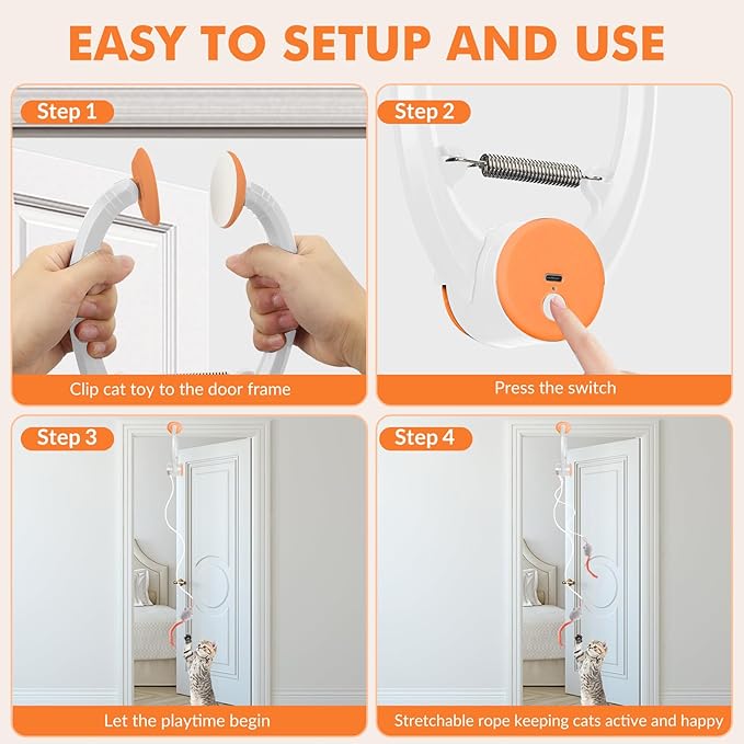 Interactive Cat Toys for Indoor Cats, Automatic Electric Flying Bird Feather Wand Toy, Best Kitten & Adult Cat Enrichment Toy Hanging Electric Kitty Toys for Bored Cats, Orange