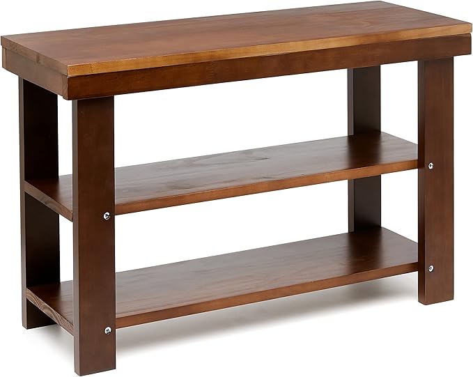 Amazon Basics Solid Pine Wood Entryway Shoe Rack Bench, Espresso, 10.4" D x 27.56" W x 17.72" H