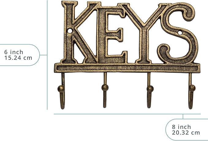 Comfify Key Holder for Wall - Decorative Farmhouse Rustic Wall Mount Key Organizer with 4 Hooks - Vintage Cast Iron Key Rack with Screws and Anchors – 6x8 - Gold with Black