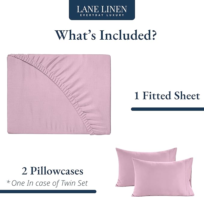 LANE LINEN Full Fitted Sheet, 100% Organic Cotton, 3-Piece Set (1 Fitted Sheet,2 Pillowcases), Percale Weave, Full Bed Bottom Sheet, Soft, Fits Mattress Upto 15" Deep - Lilac(No Flat Sheet)