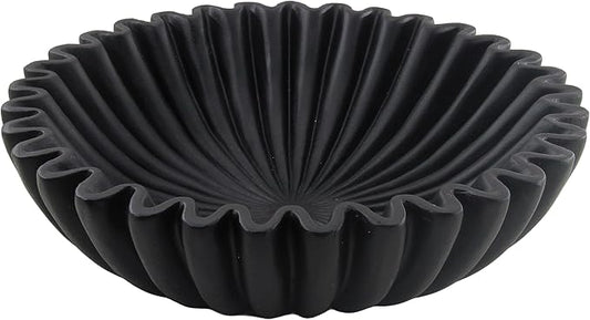 Large Modern Decorative Ruffle Bowl for Home Decor Fruit Bowl Organic Catch All Key Kitchen Entryway Shelf Coffee Table,Black