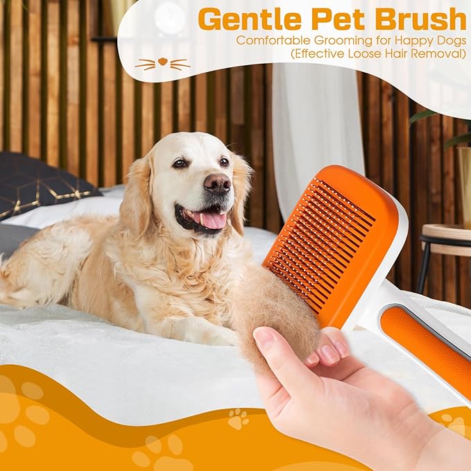 Self Cleaning Slicker Brush, Skin Friendly Grooming Tool for Dogs, Suitable for Dogs and Kittens, it Removes Shedding and Hair from Both Long Haired and Short Haired Pets
