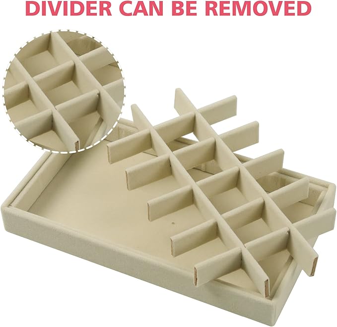 DIOMMELL Set of 8 Stackable Velvet Jewelry Trays Organizer, Jewelry Storage Box Display Trays Showcase Holder Closet Dresser Drawer Organizer for Earring Necklace Bracelet Ring Accessary, Beige