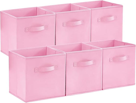 Lifewit Collapsible Fabric Storage Cubes Bins Set 11 Inch, Foldable Cubby Organizers Boxes, 6 Pack Organizing Baskets for Shelf, Closet, Utility Room, Storage Room, 18L Pink