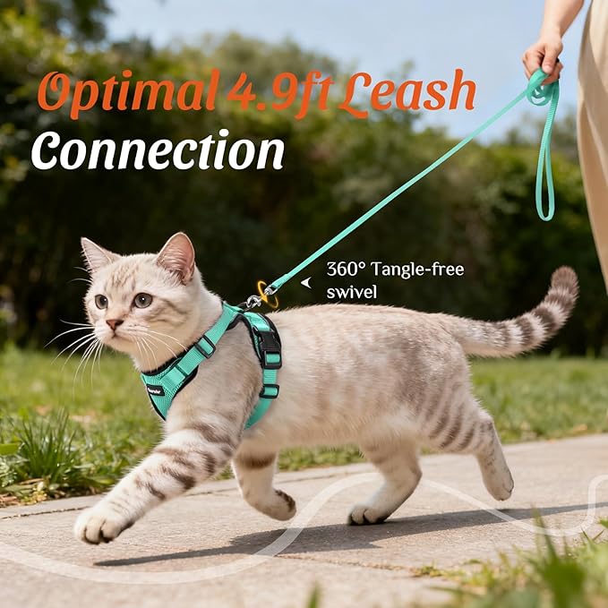 Dooradar Cat Harness and Leash Set, Escape Proof Safe Adjustable Kitten Vest Harnesses for Walking, Easy Control Soft Breathable Mesh Jacket with Reflective Strips for Cats, Green, M