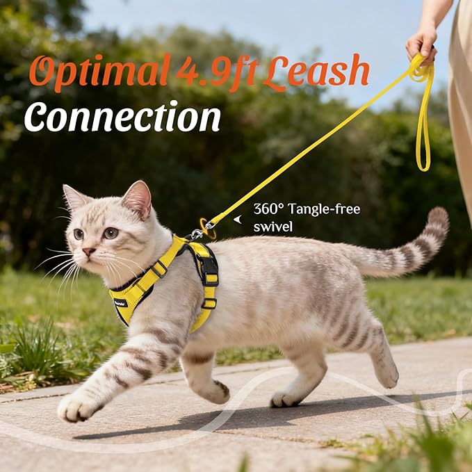 Dooradar Cat Harness and Leash Set, Escape Proof Safe Adjustable Kitten Vest Harnesses for Walking, Easy Control Soft Breathable Mesh Jacket with Reflective Strips for Cats, Yellow, S
