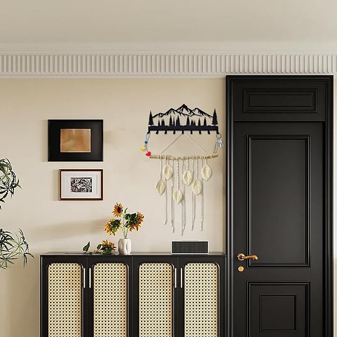 Key Holder for Wall, Metal Wall Hooks Organizer Rack with 9 Hooks for Keys, Coats, Bags – Decorative Home Decor for Entryway, Hallway, Kitchen, Living Room (14 inches)