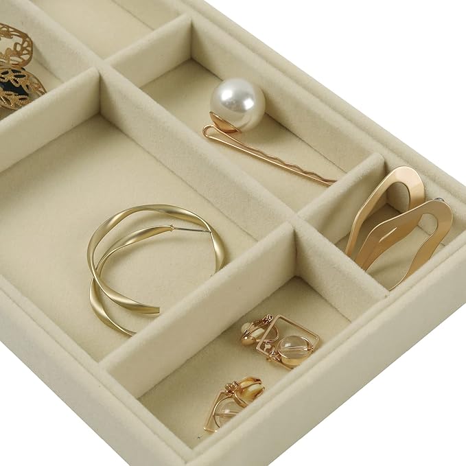 DIOMMELL Set of 8 Stackable Velvet Jewelry Trays Organizer, Jewelry Storage Box Display Trays Showcase Holder Closet Dresser Drawer Organizer for Earring Necklace Bracelet Ring Accessary, Beige