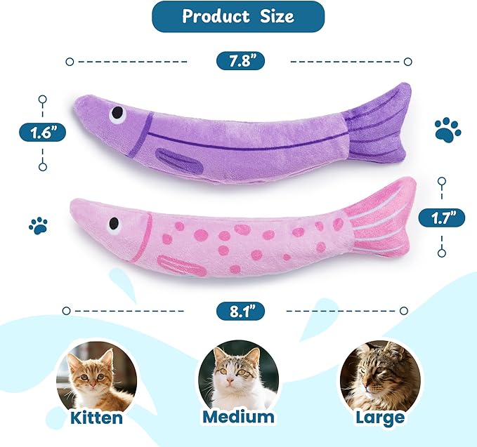 Catnip Toys, [9000mg] Extra Large Cat Toys for Indoor Cats, 100% Natural North American Catnip Floppy Fish, Crinkle Sound, Soft Cotton-Free Surface for Chewing, Teething & Kicking