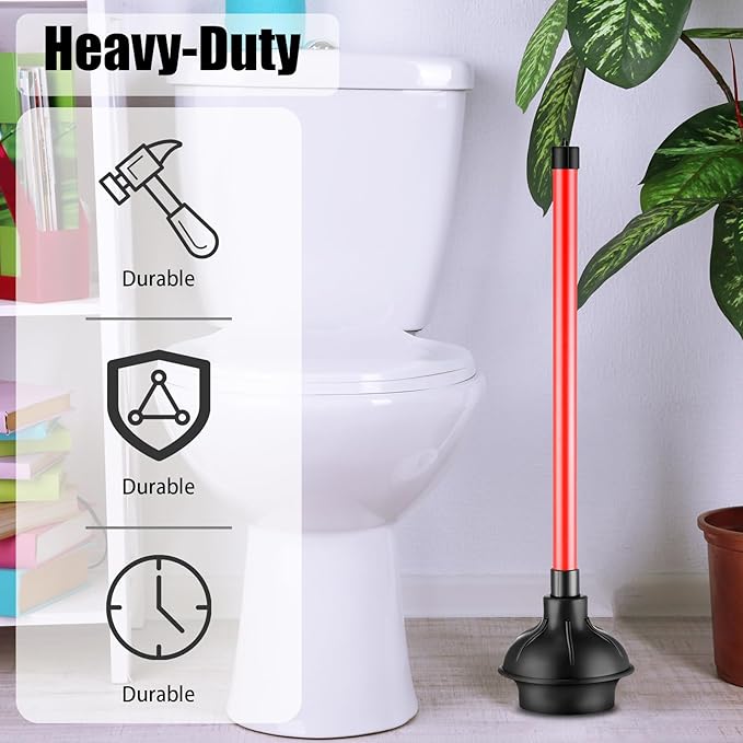 Domensi 6 Pcs Toilet Plunger Bulk Heavy Duty Rubber Plug for Bathroom Suction Cup Double Thrust Force Commercial Bowl Plunger Pump Clogged for Bathroom Hotel Stores 20.5"x 4" (Red)