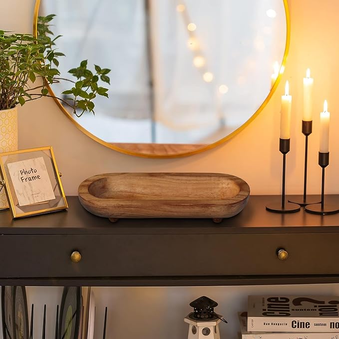 Rustic Handcrafted Wooden Dough Bowl for Decor - Wooden Bowls Decorative, Organic Modern Style, Decor Bowl, Centerpiece Bowl Four Legged Base Artisan Crafted Dough Bowl for Stylish Home Kitchen Decor