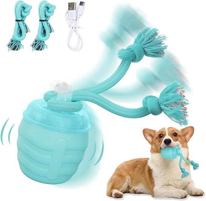 Interactive Dog Toy, [2025 Newly Upgraded] Motion Activated Rolling Squeaky Ball for Medium/Large Dogs, Automatic Moving Dogs Ball for Boredom, USB Rechargeable(Cyan)