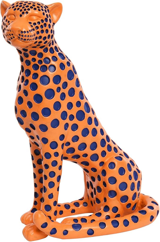 Quoowiit Statues for Home Decor, Modern Sculptures and Statues Decorations for Living Room, Bedroom, Table, Bookshelf, White Resin Leopard Art Decorative Sculpture with Black Polka Dots Design