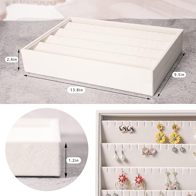 Coward 2PC Stackable Earring Tray Drawer Jewelry Holder Organizer Box Storage Earring Display Stand for Selling (beige(earring+earring))