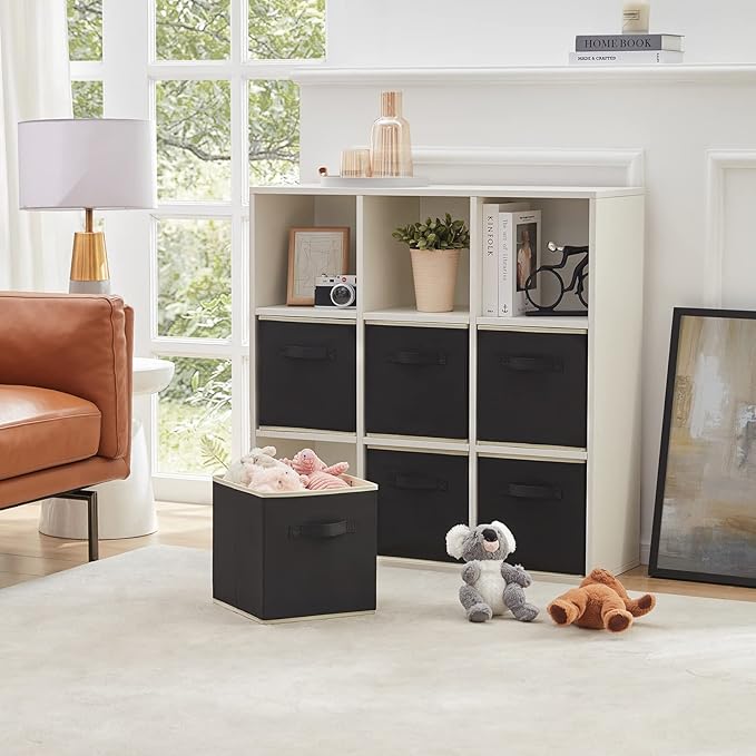 Lifewit Collapsible Fabric Storage Cubes Bins Set 11 Inch, Foldable Cubby Organizers Boxes, 6 Pack Organizing Baskets for Shelf, Closet, Utility Room, Storage Room, 18L Black