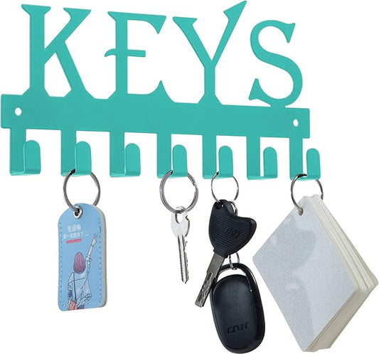 FairyCity Keys Holder for Wall Metal Vintage Keys Hook-25cm*12.8cm Home Decor Key Hanger Decorative with 7 Hooks,Blue