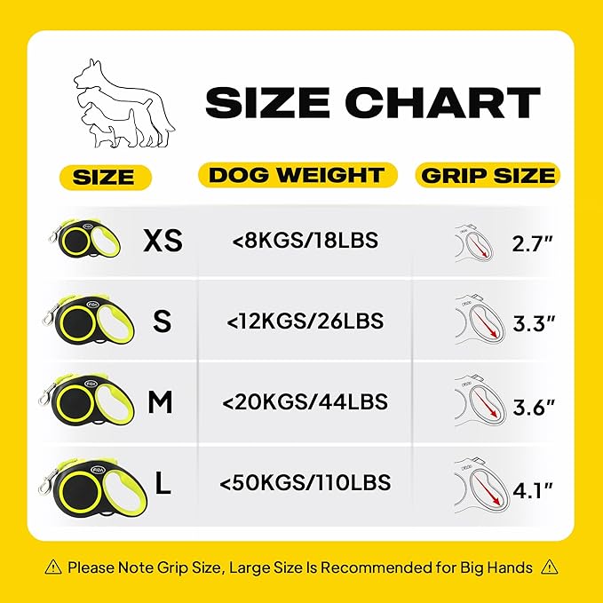 Fida Retractable Dog Leash, Reflective 16ft Heavy Duty Pet Walking Leash for Medium/Large Dog up to 44 lbs, Tangle Free. One-Hand Brake (Medium, Neon Yellow)