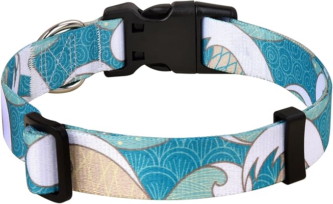 Dog Collar with Bohemia Floral Tribal Geometric Patterns - Soft Ethnic Style Collar Adjustable for Small Medium Large Dogs(Sea Wave,XS)