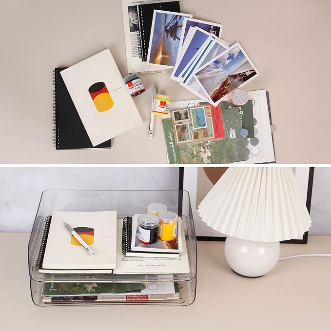 2 Pack Stackable Desk Letter Paper Tray, A4 Clear Plastic Desk File Organizer Letter Tray, Desktop File Paper Organizer with Anti-Skid Design for Office Desktop