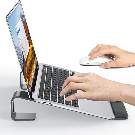 NTMY Laptop Stand for Desk with Wrist Protection Pad, Aluminum Laptop Riser Computer Stand for Laptop, Ergonomic Laptop Stand for MacBook/HP/Dell/Acer/Lenovo 10-17.3'' (Grey)