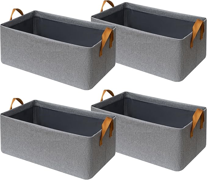 SNWDN 4 Pack Closet Cloth Storage Bins for Shelves,Large Storage Baskets for Shelves,Fabric Bins for Closet organization with Handles（Grey 17''L x 12''W x 10''H）