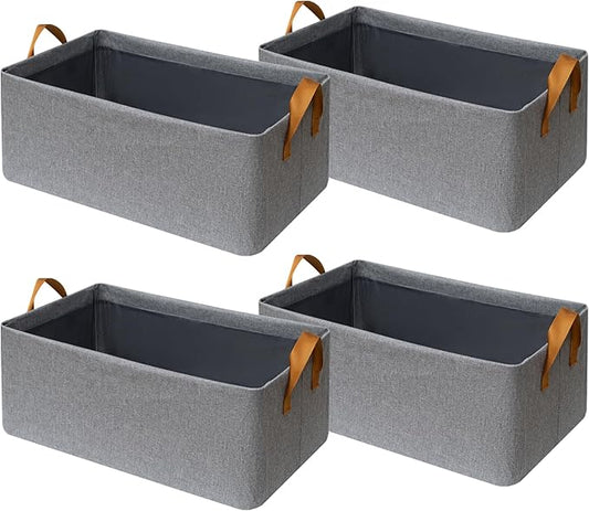 SNWDN 4 Pack Closet Cloth Storage Bins for Shelves,Large Storage Baskets for Shelves,Fabric Bins for Closet organization with Handles（Grey 17''L x 12''W x 10''H）