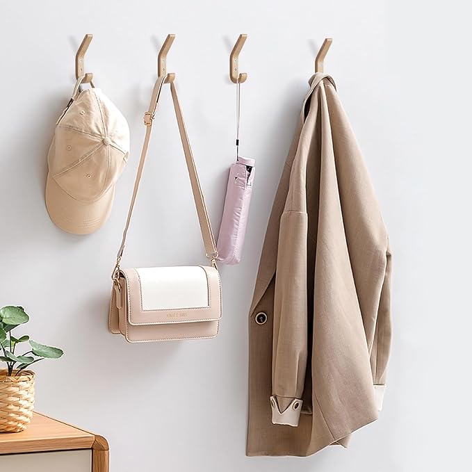 Natural Wood Wall Hooks,4 Pack Wall Mounted Wooden Coat Hooks,Modern Decorative Wooden Peg Hook for Entrance Wall,Heavy Duty Bag Hanger Hooks for Hanging Coats,Key,Towels,Purse(Oak Wood)