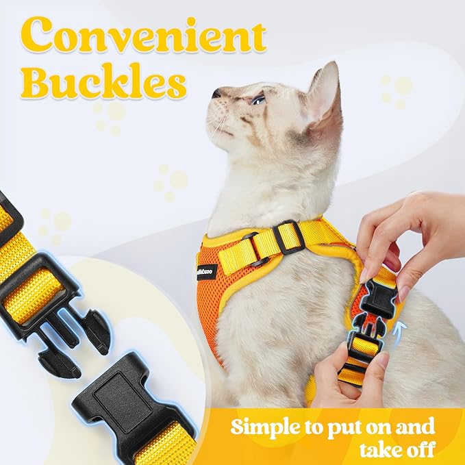 rabbitgoo Cat Harness and Leash Set, Escape Proof Soft Adjustable Vest Harnesses for Outdoor Walking, Easy Control Breathable Kitten Jacket with Reflective Strips, Orange & Yellow, XS