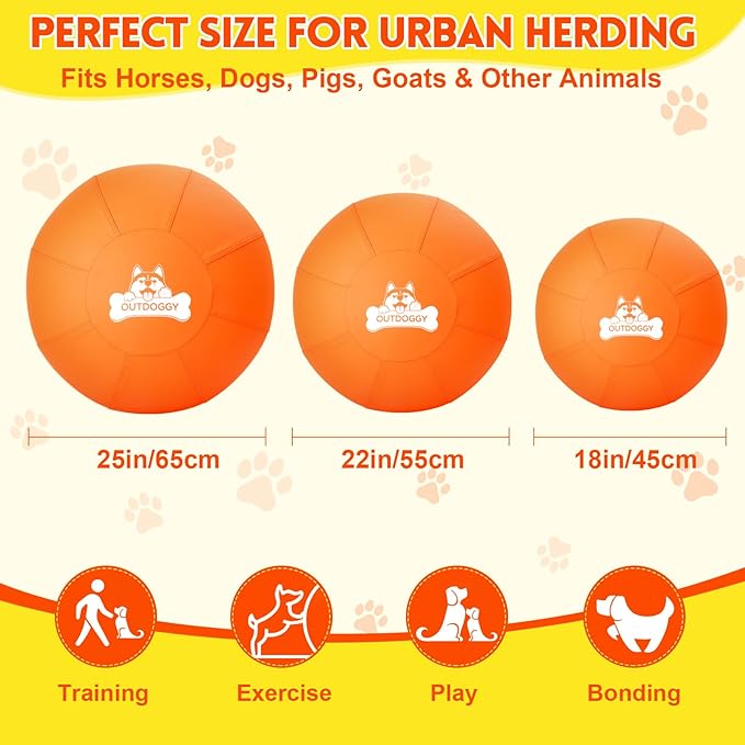 Herding Ball for Dogs 22 Inch - Dual-Layer Durable Herding Ball for Australian Shepherds, Border Collies & Cattle Dogs | Outdoor Herding Toy for Medium/Large Dogs - Backyard Training and Play-Orange