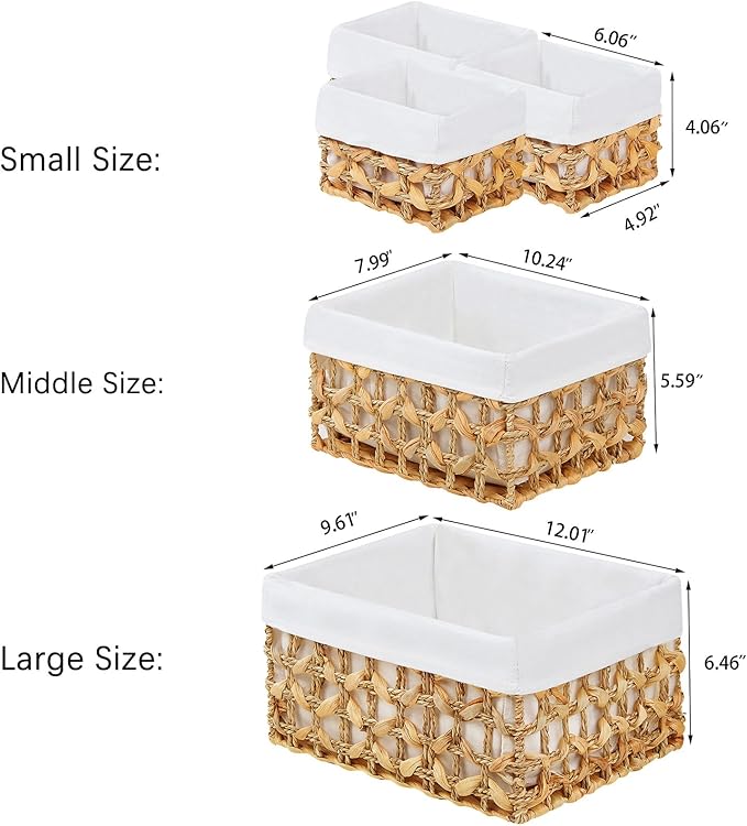 Vagusicc Wicker Storage Basket, Rectangular Wicker Baskets for Storage, Woven, Water Hyacinth and Seagrass Storage Baskets for Organizing, Cube Storage Bins for Closet/Clothes/Dresser, Beige, 5-Pack