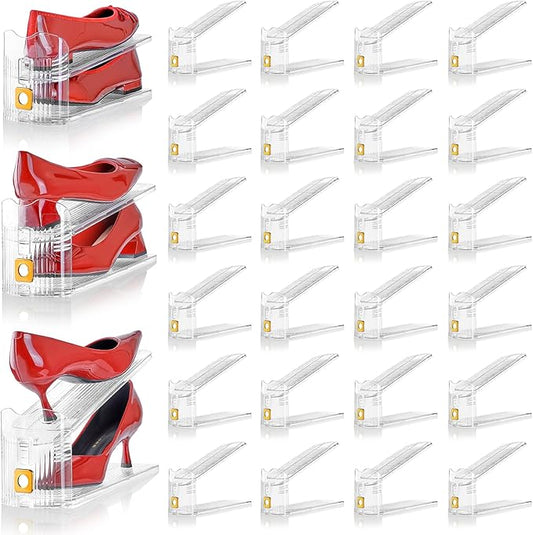Shoe Slots Organizer for Closet, 30 Pack Shoe Stacker Organizer, Shoe Storage Space Savers 50%, 3 Levels Adjustable Shoe Racks for Closet Organization