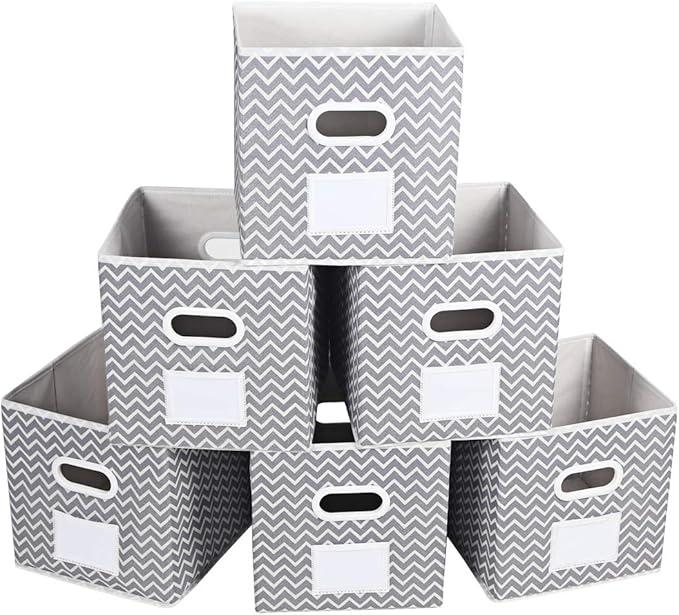 MAX Houser Fabric Cloth Storage Bins,Foldable Storage Cubes Organizer Baskets with Dual Handles for Home Bedroom Storage,Set of 6 (Grey)