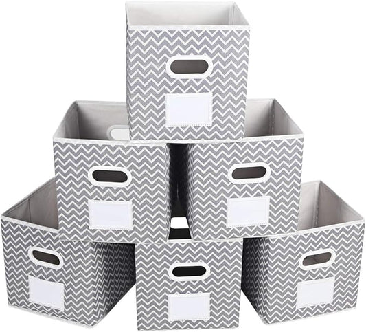 MAX Houser Fabric Cloth Storage Bins,Foldable Storage Cubes Organizer Baskets with Dual Handles for Home Bedroom Storage,Set of 6 (Grey)