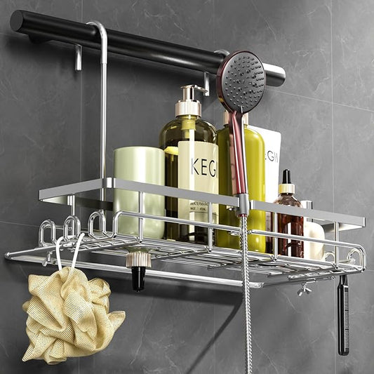 Hanging Shower Organizer - Shower Rack Hanging Rustproof, Shower Chair Caddy with Shower Head Holder for Post-Surgery Patient/Elderly User, Hanging Shower Basket on Bath Seat
