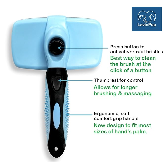 Dog Slicker Brush, Self Cleaning, Shedding and Grooming Tool for Pets, Best Dog Brush with Easily Retractable Bristles to Remove Hair Instantly