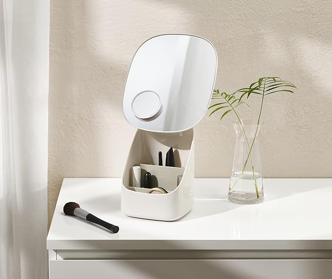 Joseph Joseph Viva Makeup Cosmetic Storage Organizer, Large with Mirror, Shell