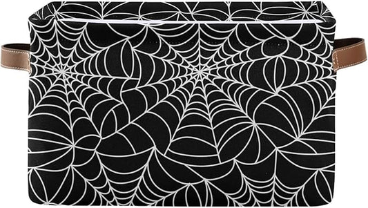 Halloween Spiderweb Large Storage Basket Cube Storage Bin Canvas Fabric Organizer Handles Collapsible Decorative for Clothes Toys Bedroom