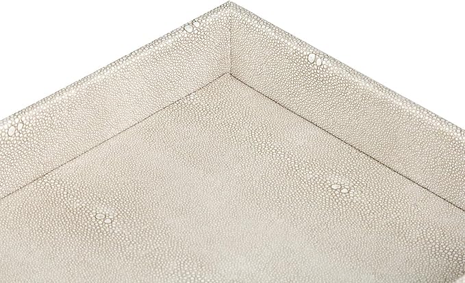 HofferRuffer Elegant Desktop Organizer, Vanity Tray, Bathroom Storage Tray Holder, Dresser Jewelry Tray, Change Coin Key Watch Catchall Tray, 10.2 x 8.4 x 1.8 inches (Light Grey Faux Leather Shagreen)